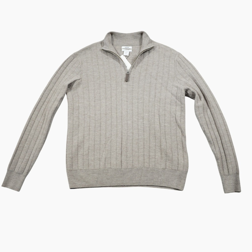 Jason Wu NEW Men's Medium 100% Merino Wool Quarter Zip Sweater Brown Ribbed Knit